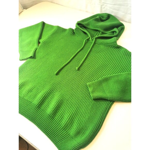 Siyai Bright Kelly Green Ribbed Knit Hoodie Sweater Jumper Oversized Pullover Lg - Picture 3 of 8